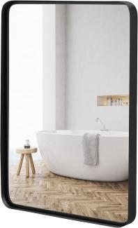 COSTWAY 76,5x56,5 cm Wandspiegel mit schwarzem Metallrahmen, Badezimmerspiegel horizontal oder vertikal hängend, geeignet für Badezimmer und Flur