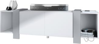 Vladon Lowboard Ida 149 x 45,5 x 34 cm TV-Board mit 4 Fächern und PTO-Türen, Korpus in Weiß matt, Blenden in Hellgrau seidenmatt