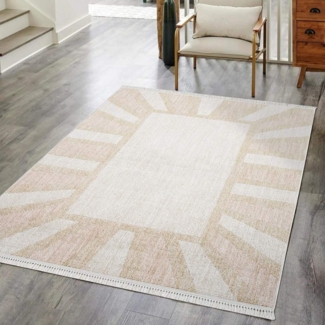 Carpet City Teppich CLASICO 9152, rechteckig, Höhe: 11 mm, Läufer, Kurzflor, Hochtief-Muster, Boho, Fransen, Wohnzimmer