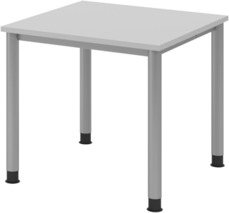 bümö höhenverstellbarer Schreibtisch H-Serie 80x80 cm in grau, Gestell in Silber - PC Tisch klein für's Büro manuell höhenverstellbar, Computertisch verstellbar, HS-08-5