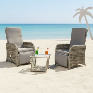 Sitzgarnitur 2 Sessel + Tisch Grau Polyrattan Lounge Garnitur Gartenmöbel Stuhl