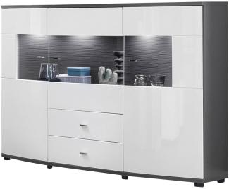 Highboard Jandy 160x117x42 Anrichte Weiß/Anthrazit/Weiß HG 10162