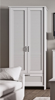 Kleiderschrank "Orient" Mehrzweckschrank Lamellentüren 88cm 2-türig weiß Landhaus Stil