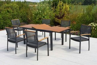 MERXX Garten-Essgruppe Itanos, (Set, 13-tlg), inkl. 6 Stapelsessel. 6 Auflagen, 1 Ausziehtisch