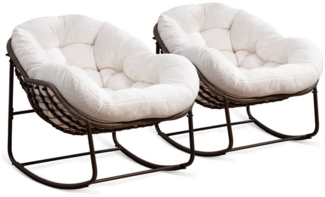 LVHOM Schaukelstuhl mit gepolstertem Kissen, Rattanstuhl mit Stahlrahmen, Lounge Sessel (Großformat B110.5cm x T94.5cm x H80cm,Dicke Kissen,160kg Tragfähigkeit, MEHRE FARBEN MEHRE OPTIONEN! Schaukelsessel umhüllendem Sitzgefühl & hoher Armlehne, 2 St),...