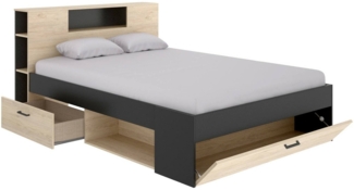 Dmora Doppelbett Conching, Struktur des Container-Betts, Sommier mit Verkleidung, Matratzenhalterstruktur, 150x219 h95 cm, Anthrazit und Eiche