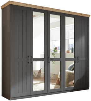 Kleiderschrank LIV'IN Bern, Glas, Holzwerkstoff, Grau, Schwarz, Holzfarben, 256 x 226 x 60 cm