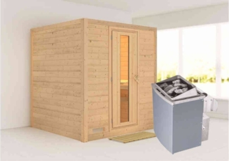 Karibu Sauna Innenkabine Mojave Innensauna 3 Sitzbänke aus Holz Saunakabine mit 40 mm Wandstärke Dampfsauna mit Montagematerial