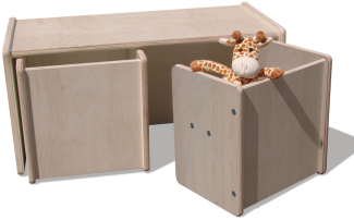 ELI Kinderset Wendemöbel - 2Mount - Tisch & 2Hocker Maxi - Geschliffen