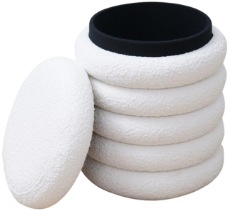 Bouclé Sitzhocker Ø38 cm Weiß