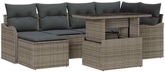 vidaXL Garten-Sofa-Set mit Kissen mit Speicher 7 pcs Grau Poly Rattan 3357232