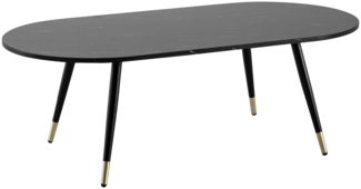 Couchtisch 120x60x41,5 cm mit Marmor Optik Schwarz Modern, Design Wohnzimmertisch mit Metall-Gestell, Sofatisch Oval Tisch Groß, Beistelltisch Wohnzimmer