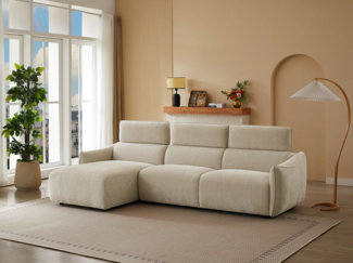 Vente-unique - Ecksofa links - Stoff - Beigefarbenes Chenille - TAZIZA