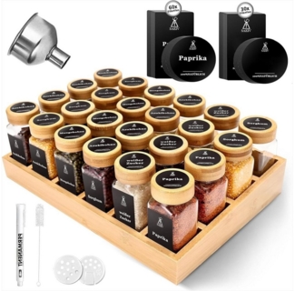 KingLux Gewürzregal Natürlicher Bambus Gewürzregal mit 24stk. Gewürzgläser Eckig, 1-tlg.