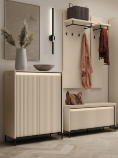 Compleo Garderoben-Set mit Sitzbank, Elegant GarderobenSet Schmaler Flur, Lamellen, (Kleiderbügel, Schuhregal, Kommode)