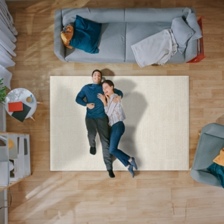 Teppich Wohnzimmer Kurzflor Beige 200x290cm Geometrisch Gestreifte Muster mit Hoch-Tief-Effekt, 3D Effekt, Weich