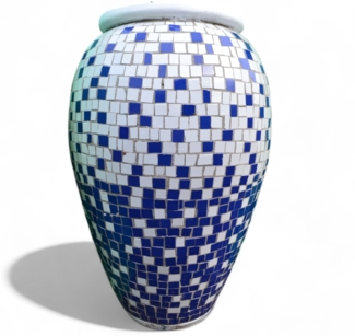 Pflanzgefäß Azalee – Quadratischen Mosaikdesign Blau – Höhe 85 cm – Ø 40 cm – Handgefertigt aus Beton & Keramik-Mosaik