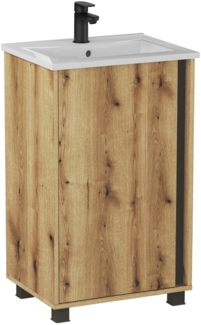 BADEDU LULE Waschbecken mit Unterschrank 51 cm breit, Braun, Waschbecken Keramik Weiß, mit Füßen