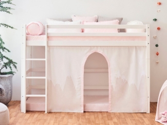 Hoppekids Hochbett Winter Wonderland» 90x200cm mit Vorhang & Matratze (Set) FSC® zert Massivholz, 10 Jahre Garantie auf Fertigungsfehler