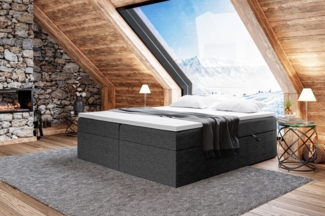 MEBLINI Boxspringbett LIONEL 180x220 cm mit Bettkasten - H4/Schwarz Webstoff Polsterbett - Doppelbett mit Topper & Bonellfederkern-Matratze