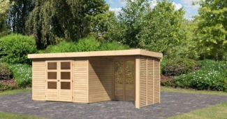 Karibu Woodfeeling Gartenhaus Askola Gartenhaus aus Holz Holzhaus mit 19 mm Wandstärke inklusive Schleppdach Blockbohlenhaus mit Montagematerial