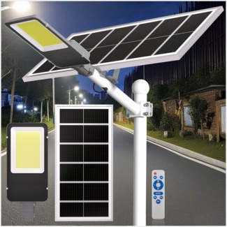 Rhein Beleuchtung LED Solarleuchte 3000W Solarlampen für Außen mit Bewegungsmelder & Fernbedienung, Solarlampen für außen, wetterfest, LED fest integriert, Kaltweiß, 6500K kaltweiß, IP67 – solar Strahler außen mit 1796 LEDs