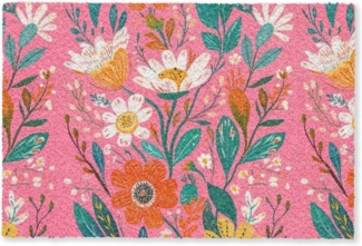 MuchoWow Fußmatte Rosa - Blumen - Weiß - Orange, Rechteckig, innen Schmutzfangmatte, Tür, Schmutzfänger Flur, Teppich, 60x40 cm