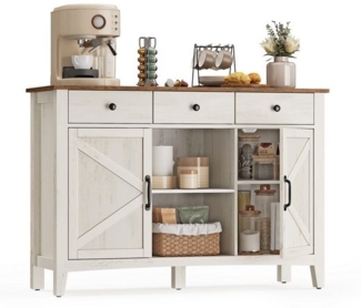 VASAGLE Küchenschrank mit herausnehmbarem Weinregal, Sideboard mit Schubladen und Türen, verstellbare Ablagen, Landhausstil, für Wohnzimmer Küche Esszimmer von SONGMICS, vintageweiß-honigbraun