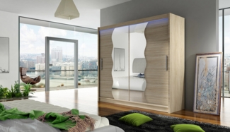 Kleiderschrank London X, mit RGB LED Beleuchtung, Farbe: Sonoma Eiche / Spiegel