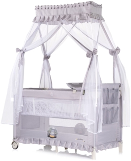 Chipolino Reisebett Palace, Baldachin Moskitonetz zwei Ebenen Wickelauflage hellgrau