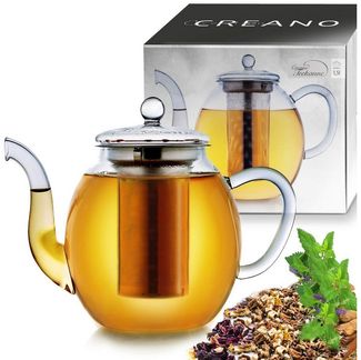 Creano Teekanne Creano Teekanne aus Glas 1,2l, 3-Teilige Glasteekanne mit Integriertem, (1er-Set, 2-St), tropffrei