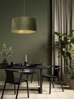 BPS Koncept 0E0-150-50 Hängeleuchte GLAMOUR Samtstoff auf PVC-Basis oliv, gold 1xE27 60W H:107 Ø50cm dimmbar