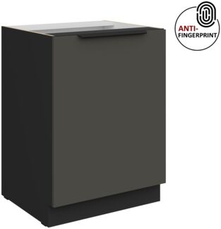Küchen Unterschrank 60 cm Küche ARIA Graphite ultra matt + Schwarz matt, hochwertige Fronten mit Anti Fingerprint Beschichtung Küchenzeile Küchenblock