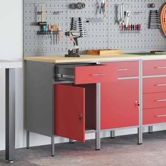 vidaXL Werkbank mit Schubladen 2 pcs Rot und Grau 100 x 55 x 85 cm 3321361