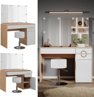 Vicco Schminktisch Adela Natural Rockford Weiß 115x76 cm Spiegel, LED, Hocker