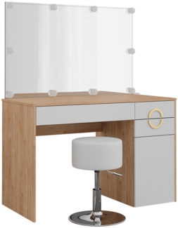 Vicco Schminktisch Natural Rockford Hickory 115 cm mit LED Beleuchtung und Hocker, Adela