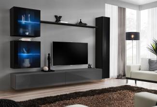 Hängende Wohnwand Switch XVIII in Schwarz und Grafit 280 x 180 cm 6-teilig