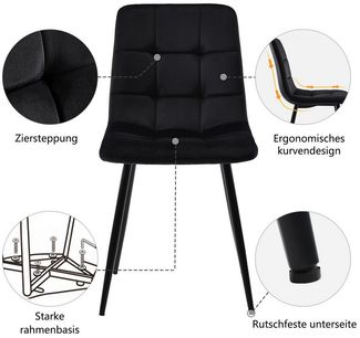 i@home Essgruppe Esstisch mit 4 Stühlen Set,Moderne Küche Esstisch Set, (5-tlg, 1 Tisch / 4Stühle), Schwarz Samt Esszimmerstühle, Schwarz Eisen Beintisch,140x80 cm