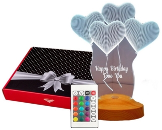 Geschenkelampe LED Nachttischlampe Vier Herzen 3D LED Geburtstagslampe Geschenkelampe, LED fest integriert, 6 Farben, LED Lampe