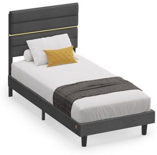 VASAGLE Bettgestell, Einzelbettgestell, passend für 90 x 200 cm Matratze, verstellbares gepolstertes Kopfteil, modern, grau