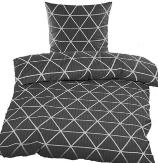 KH-Haushaltshandel Bettwäsche 2-tlg. Seersucker Bettwäsche 135x200 +80x80cm, grau weiß, Seersucker, 2 teilig, mit Dreiecken gemustert, bügelfrei