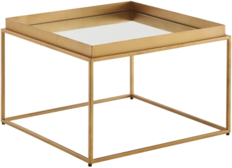 Couchtisch Glas Metall 60x60x41 cm Sofatisch Gold Verspiegelt, Design Wohnzimmertisch Quadratisch, Kleiner Kaffeetisch Modern Spiegelglas, Beistelltisch Anstelltisch Wohnzimmer