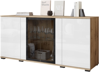 Kommode Clarkoy SB 154 4D (Farbe: Wotan / Weiß Hochglanz, ohne Beleuchtung)