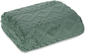 Weiche Wohndecke Decke Kuscheldecke mit elegantem Zopf Muster 200x220 minze