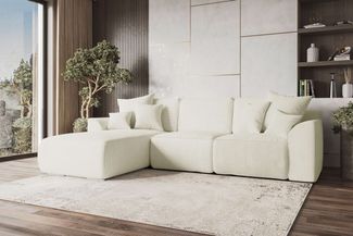 99rooms Gusto Ecksofa Cordstoff POSO Creme Links mit Schlaffunktion
