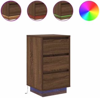 vidaXL Nachttisch mit LED-Leuchten Braun Eichen-Optik 38x34x65 cm 861307