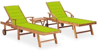 vidaXL Sonnenliegen 2 Stk. mit Tisch und Auflagen Massivholz Teak 3073182