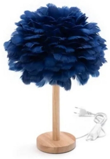 LED-Tischlampe 43 × 30 cm, Deko-Lampe mit Federn 110-240V, Nachttischlampe Blau