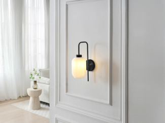 Vente-unique - Schwarze Wandleuchte aus strukturiertem Weißglas - B. 25 x H. 41 cm - LOUXOR