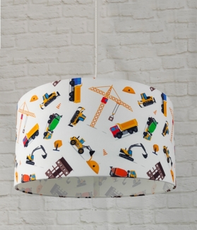Coole Baustelle Hängelampe für Kinderzimmer mit Stoffschirm, bunt Ø 35cm